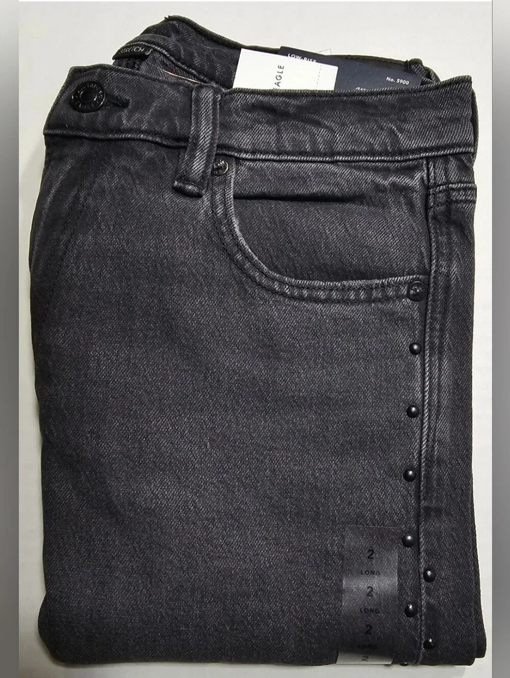 NWT American Eagle Ex-Boyfriend Jeans Black Studded Low-Rise Size 2 Long